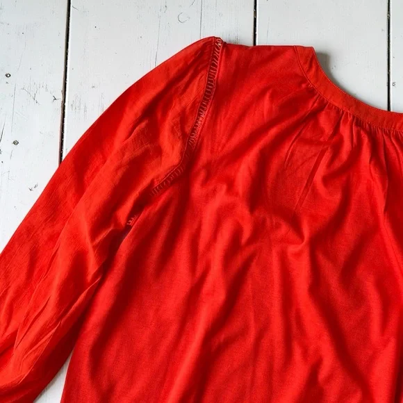 Notations Orange Tunic Blouse Size Lg Drawstring Hem Split Neck Lightweight Top - Picture 4 of 7